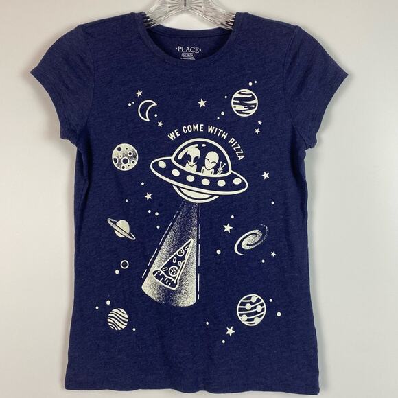 CHILDRENS PLACE GLOW IN THE DARK ALIEN PIZZA SHIRT SIZE LARGE - Picture 3 of 9